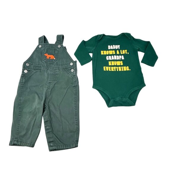 Baby Boys Green Overalls Bodysuit Set‎ & Jeans and Bodysuit - Size 9 Month - Picture 2 of 7